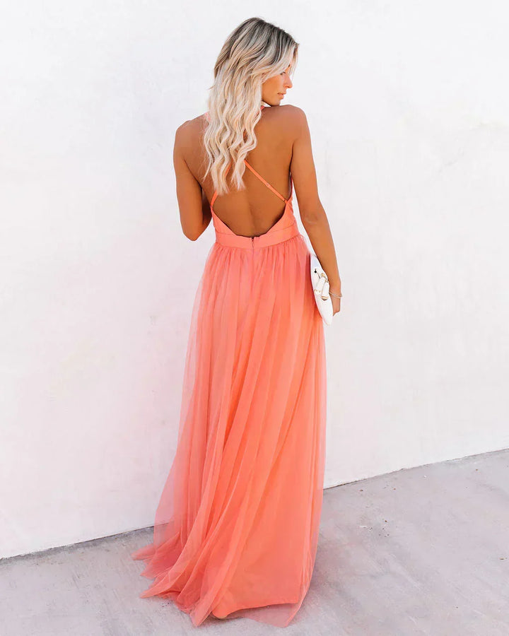 Echoarchiv | Elegantes orangefarbenes Kleid mit Trägern für Frauen