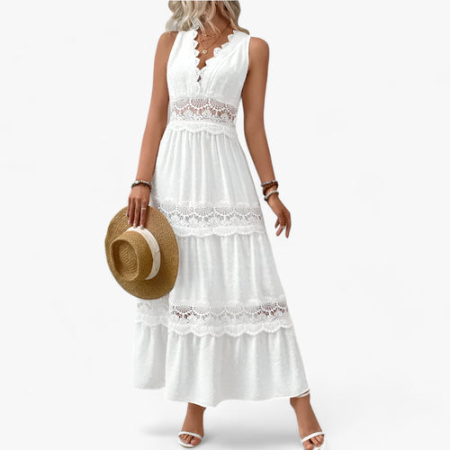 Echoarchiv | V-Ausschnitt Sommerkleid Flatternde Länge mit eleganten Details