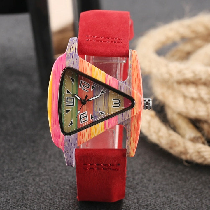 Echoarchiv | Farbige Dreieck Bamboo Wood Uhr