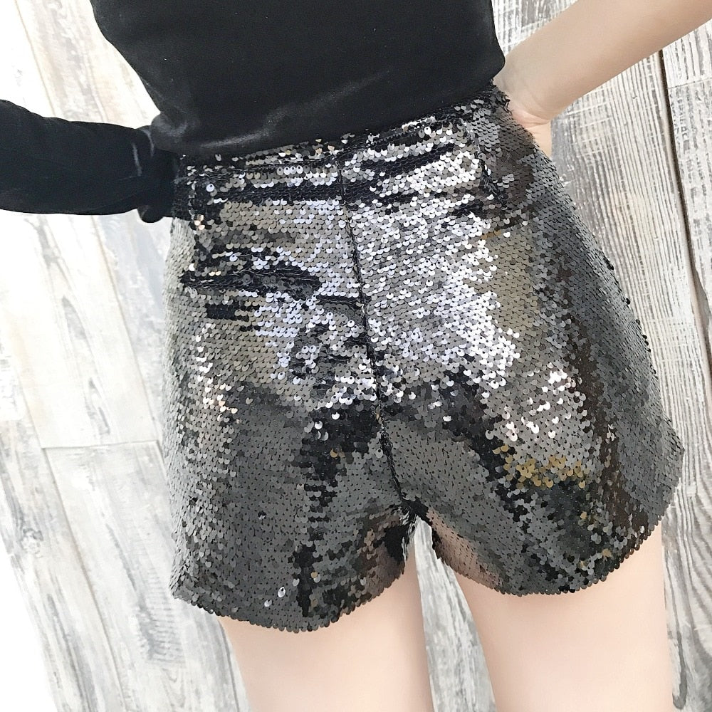 Echoarchiv | Pailletten Shorts Hohe Taille Oring Reißverschluss Front Bodycon