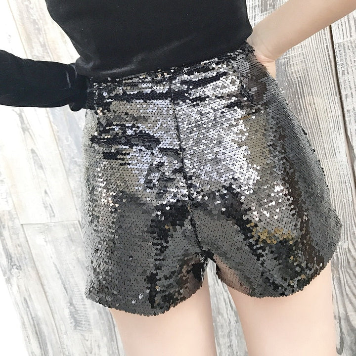 Echoarchiv | Pailletten Shorts Hohe Taille Oring Reißverschluss Front Bodycon