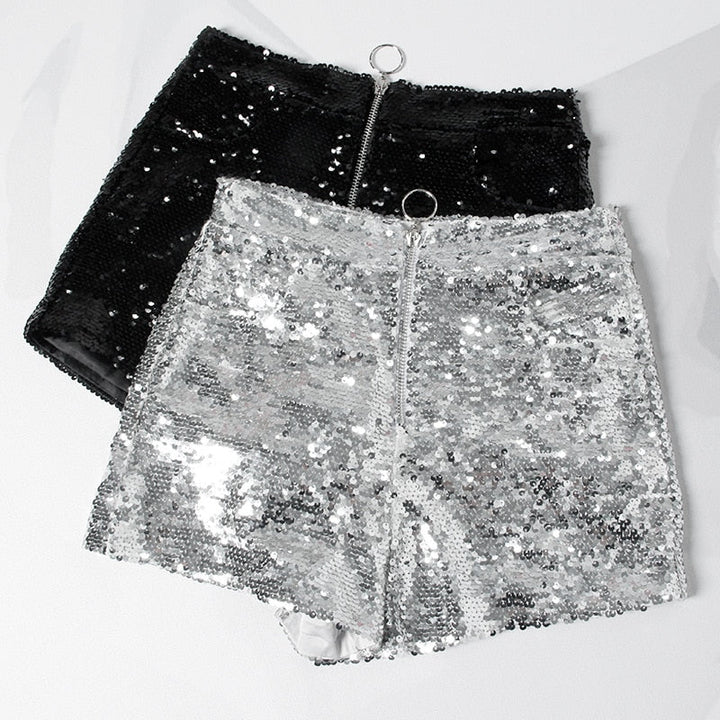 Echoarchiv | Pailletten Shorts Hohe Taille Oring Reißverschluss Front Bodycon