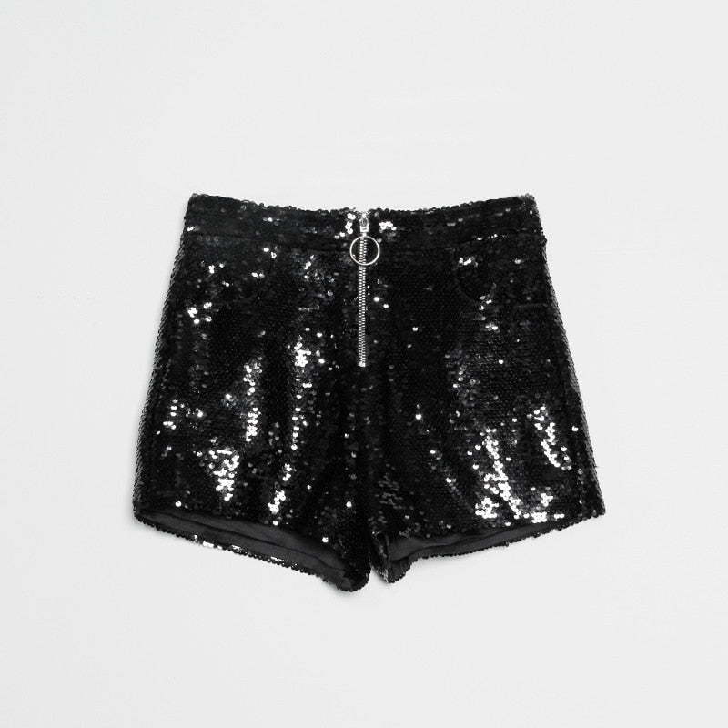 Echoarchiv | Pailletten Shorts Hohe Taille Oring Reißverschluss Front Bodycon