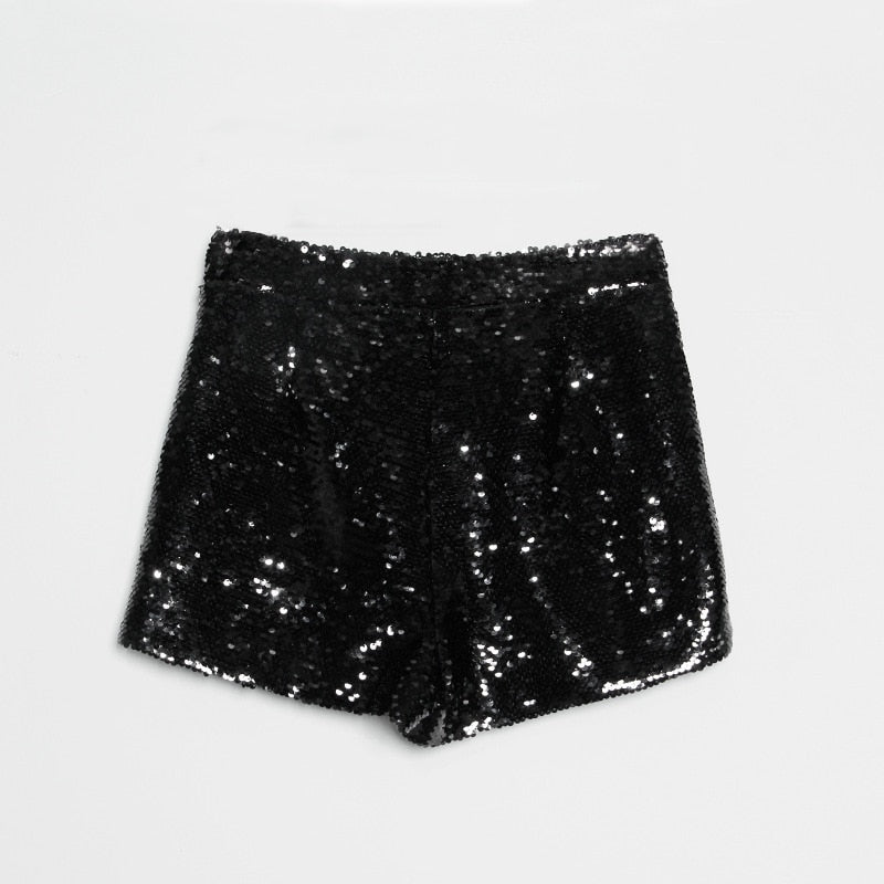 Echoarchiv | Pailletten Shorts Hohe Taille Oring Reißverschluss Front Bodycon