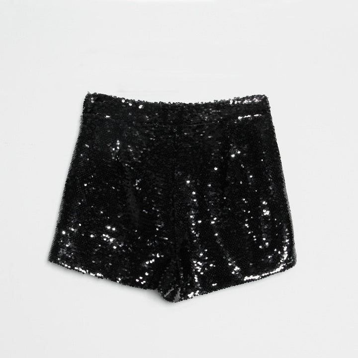 Echoarchiv | Pailletten Shorts Hohe Taille Oring Reißverschluss Front Bodycon