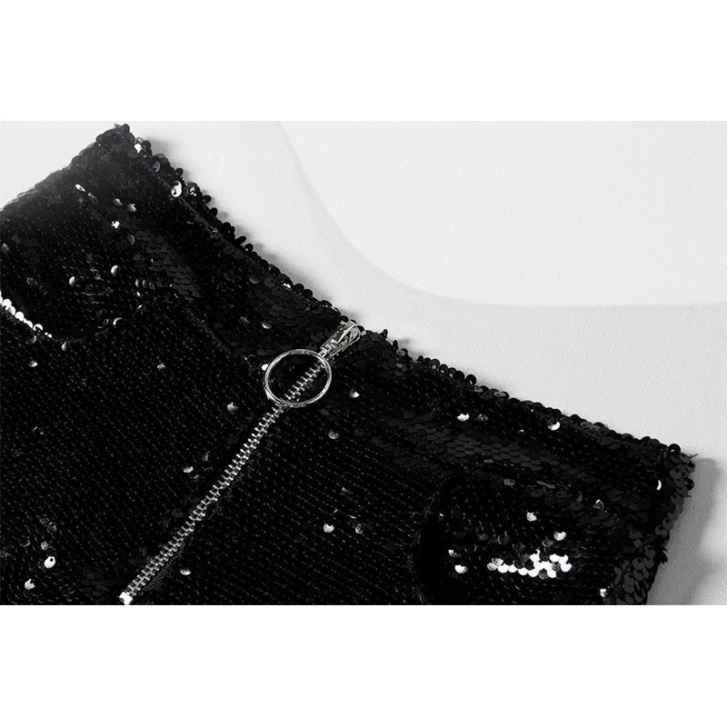 Echoarchiv | Pailletten Shorts Hohe Taille Oring Reißverschluss Front Bodycon