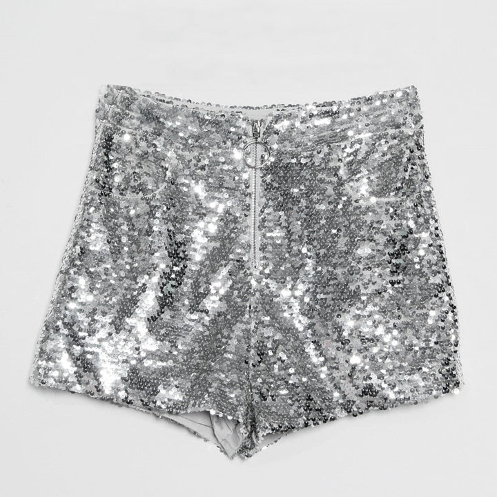 Echoarchiv | Pailletten Shorts Hohe Taille Oring Reißverschluss Front Bodycon