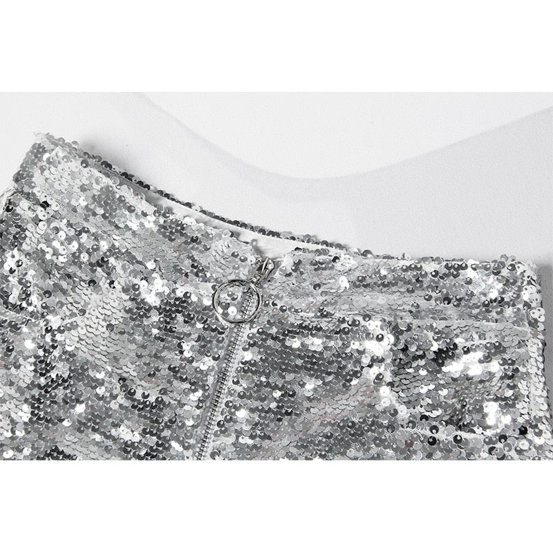 Echoarchiv | Pailletten Shorts Hohe Taille Oring Reißverschluss Front Bodycon