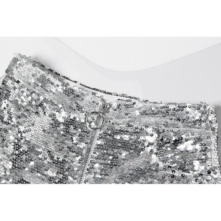 Echoarchiv | Pailletten Shorts Hohe Taille Oring Reißverschluss Front Bodycon