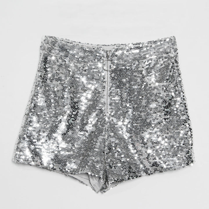 Echoarchiv | Pailletten Shorts Hohe Taille Oring Reißverschluss Front Bodycon