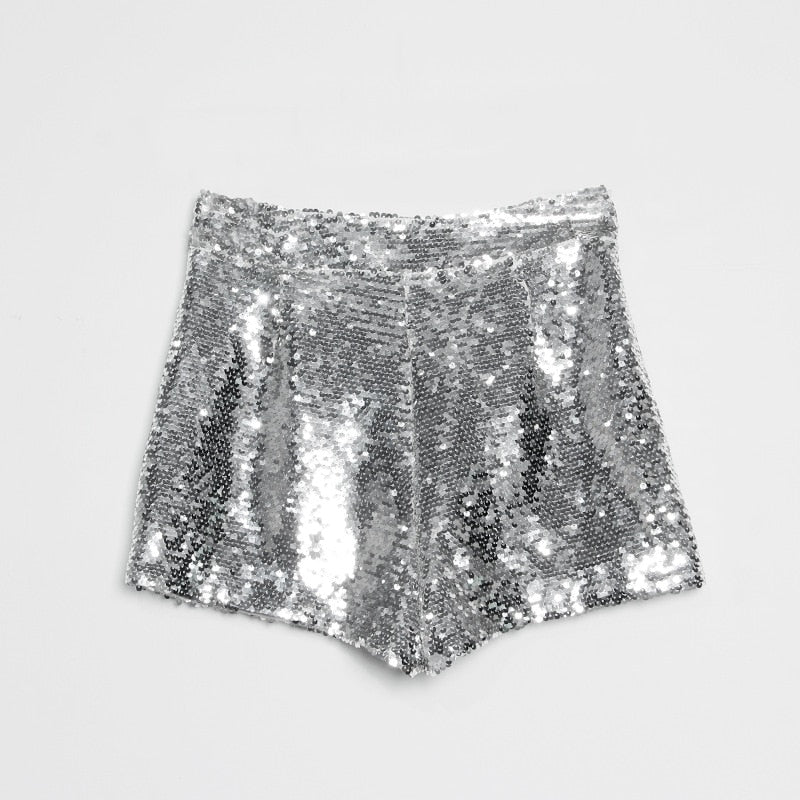 Echoarchiv | Pailletten Shorts Hohe Taille Oring Reißverschluss Front Bodycon