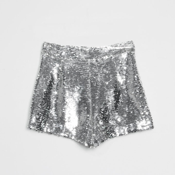 Echoarchiv | Pailletten Shorts Hohe Taille Oring Reißverschluss Front Bodycon