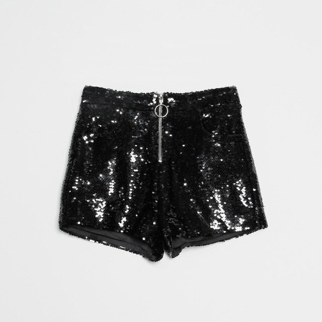 Echoarchiv | Pailletten Shorts Hohe Taille Oring Reißverschluss Front Bodycon