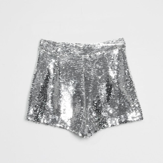 Echoarchiv | Pailletten Shorts Hohe Taille Oring Reißverschluss Front Bodycon
