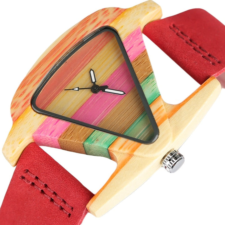 Echoarchiv | Farbige Dreieck Bamboo Wood Uhr