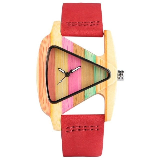Echoarchiv | Farbige Dreieck Bamboo Wood Uhr