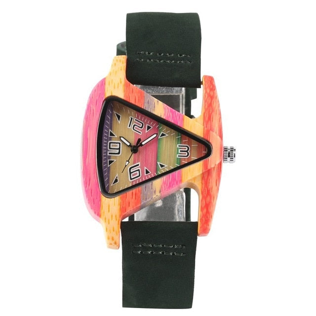 Echoarchiv | Farbige Dreieck Bamboo Wood Uhr