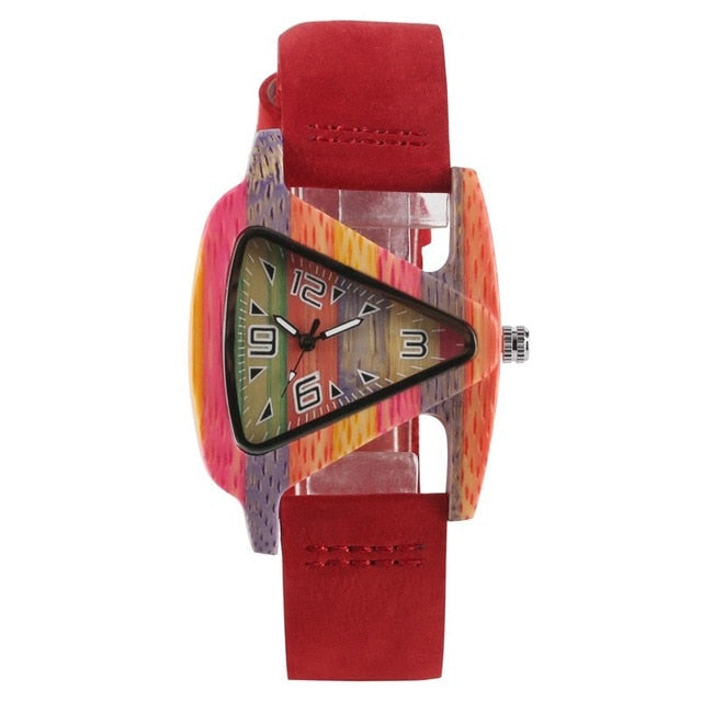 Echoarchiv | Farbige Dreieck Bamboo Wood Uhr