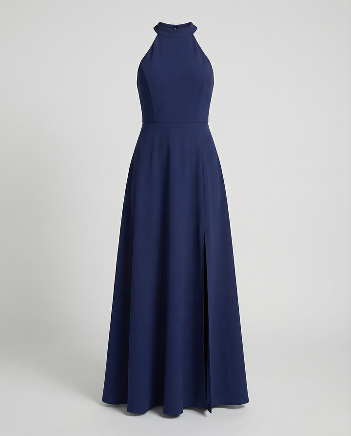 Damen Elegantes Maxikleid mit Seitenschlitzen und hochgeschlossenem Ausschnitt Echoarchiv