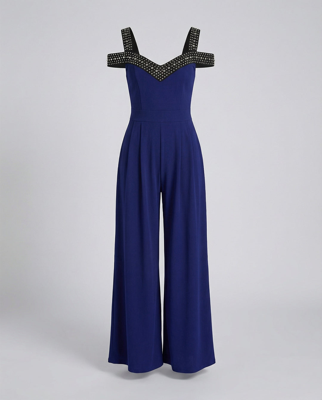 Eleganter Damen Jumpsuit mit Schulterfreiem Schnitt & Glitzerndem Dekolleté für Party & Events | Echoarchiv