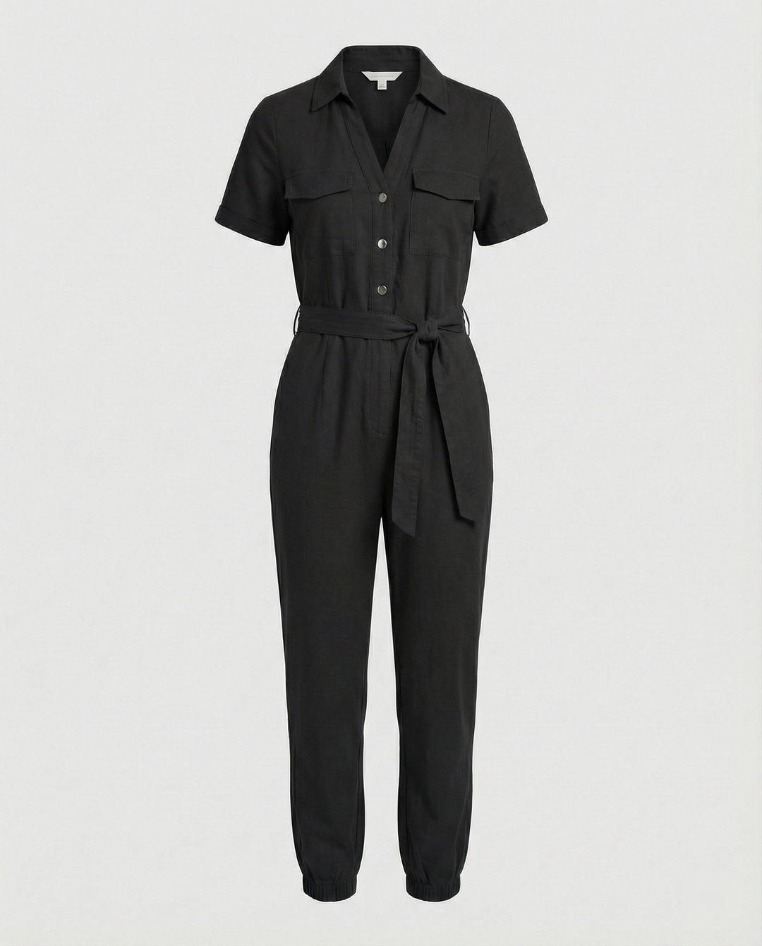 Damen lässiger Jumpsuit mit tailliertem Schnitt und durchgehender Knopfleiste Echoarchiv