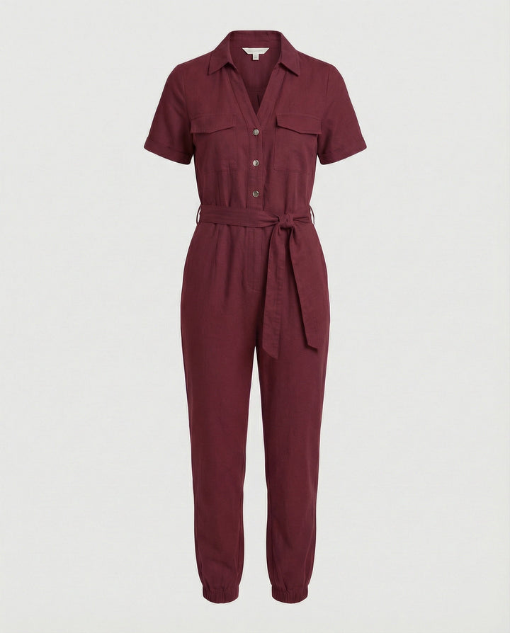 Damen lässiger Jumpsuit mit tailliertem Schnitt und durchgehender Knopfleiste Echoarchiv