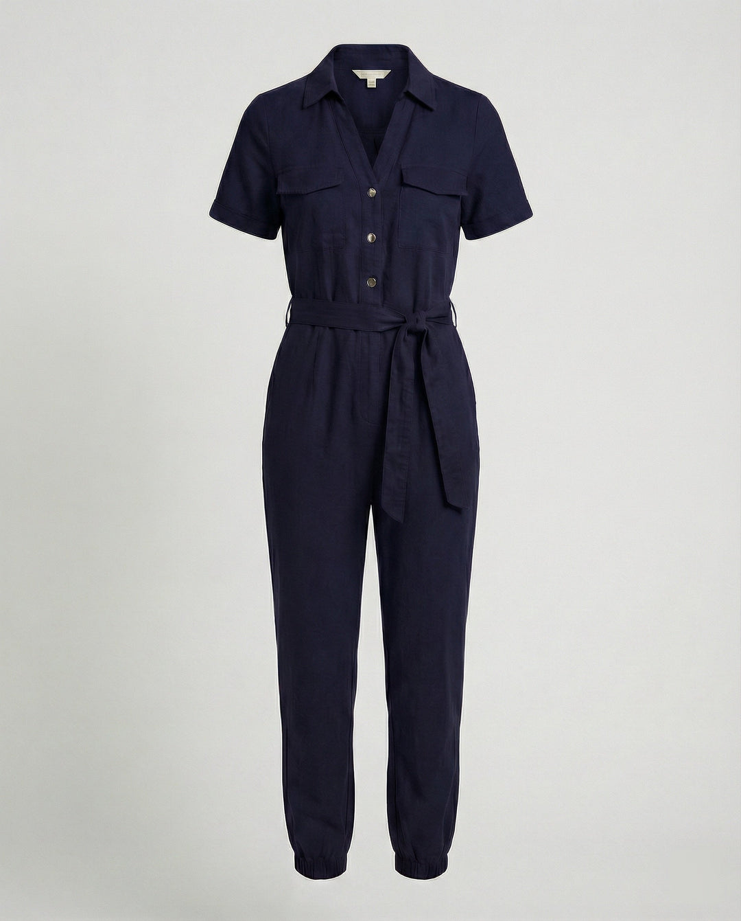 Damen lässiger Jumpsuit mit tailliertem Schnitt und durchgehender Knopfleiste Echoarchiv
