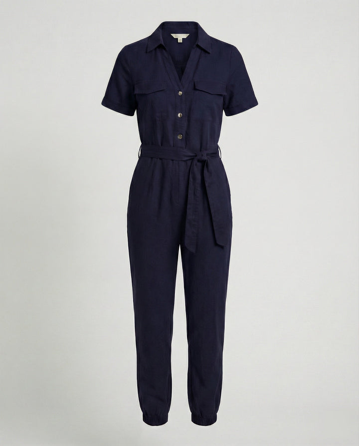 Damen lässiger Jumpsuit mit tailliertem Schnitt und durchgehender Knopfleiste Echoarchiv