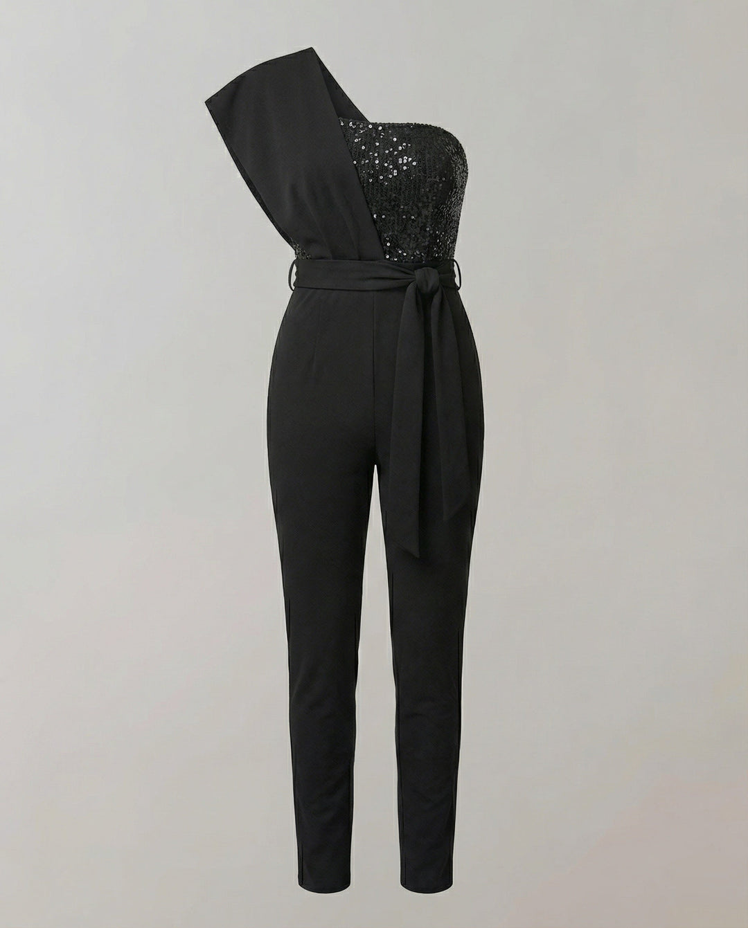 Damen Luxuriöser Overall mit Schleifengürtel & Funkelnden Details | Echoarchiv