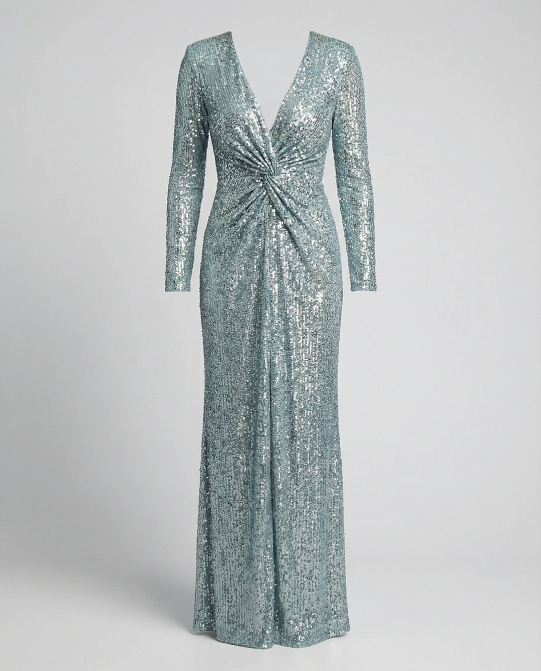 Give Em' Glam Paillettenkleid mit Langen Ärmeln und Gekreuztem Taillendetail Abend-Maxikleid – Valéora