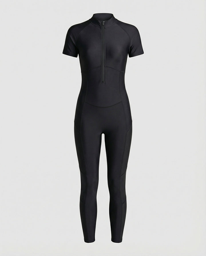Echoarchiv | Damen Pu Halb-Reißverschluss PEchoarchivch Booty Jumpsuit