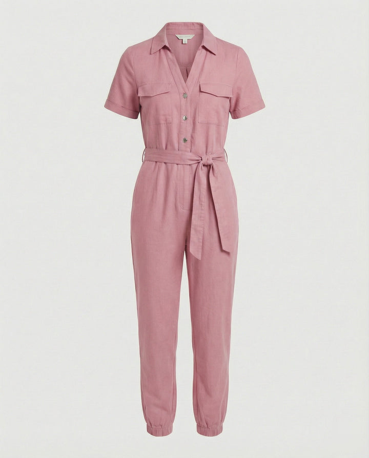 Damen lässiger Jumpsuit mit tailliertem Schnitt und durchgehender Knopfleiste Echoarchiv