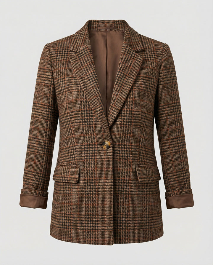 Karierter Blazer mit Revers und einem Knopf