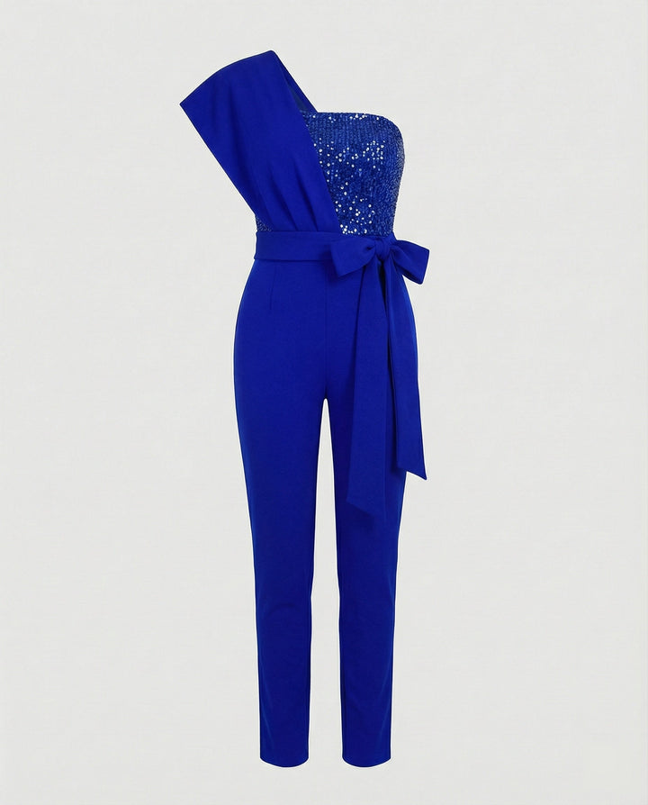 Damen Luxuriöser Overall mit Schleifengürtel & Funkelnden Details | Echoarchiv
