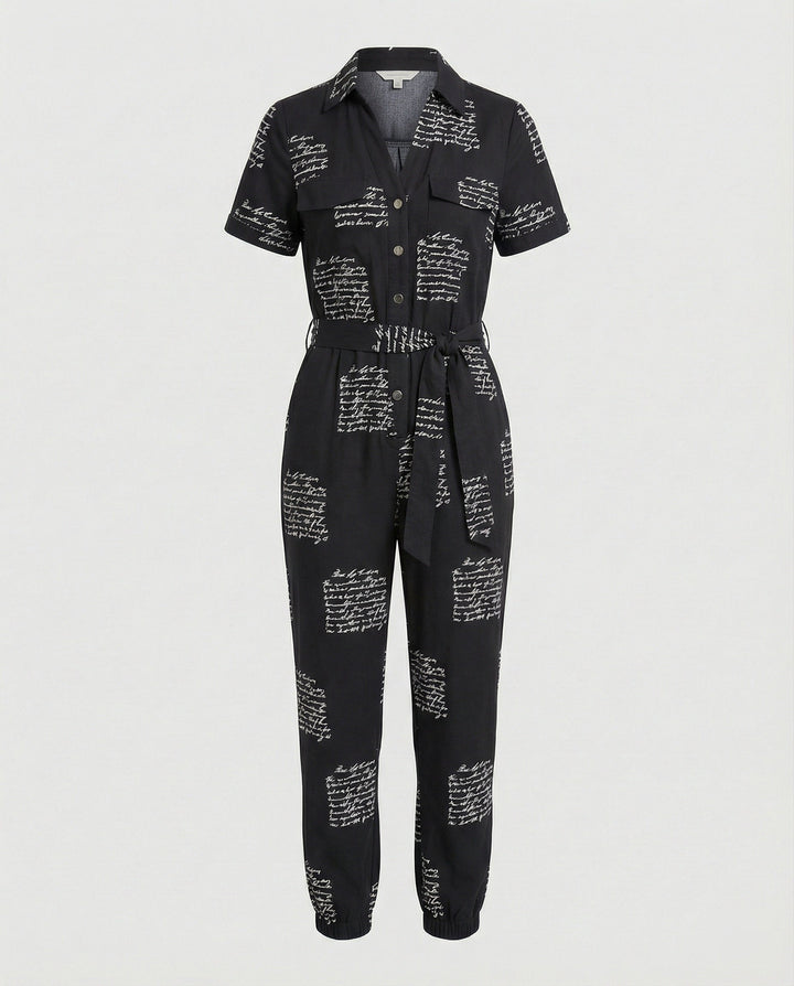 Damen lässiger Jumpsuit mit tailliertem Schnitt und durchgehender Knopfleiste Echoarchiv