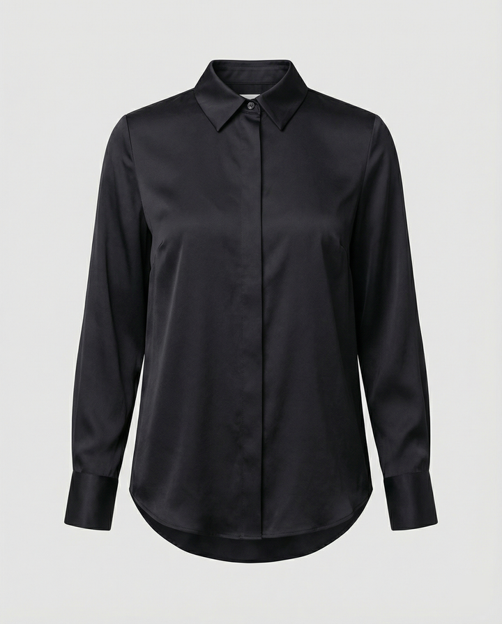 Damen elegante Satinbluse mit klassischem Kragen und zeitlosem Schnitt Echoarchiv
