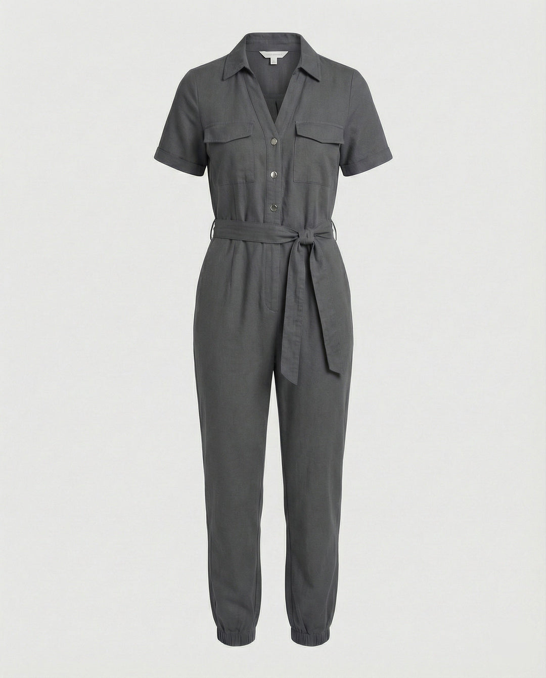 Damen lässiger Jumpsuit mit tailliertem Schnitt und durchgehender Knopfleiste Echoarchiv