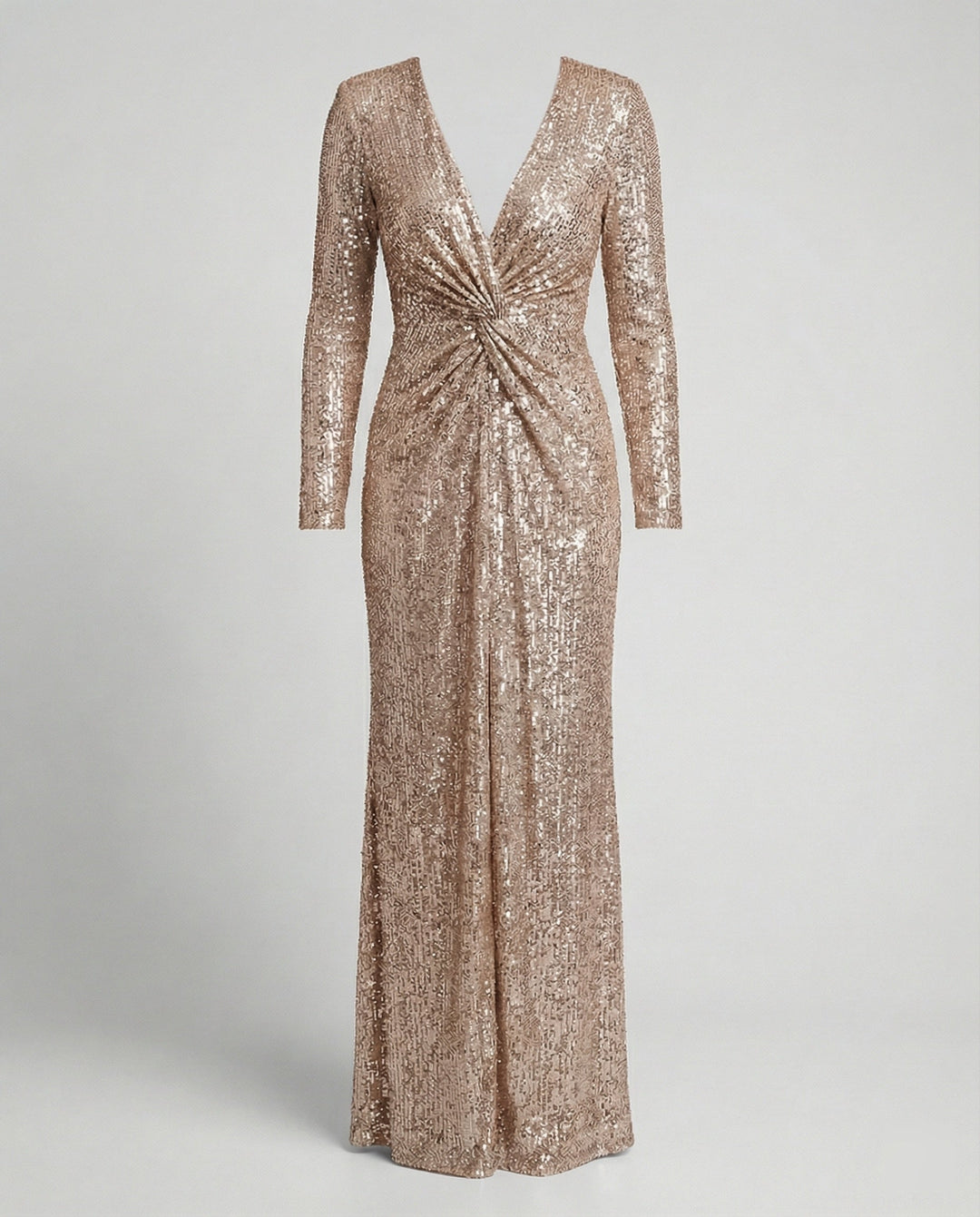 Give Em' Glam Paillettenkleid mit Langen Ärmeln und Gekreuztem Taillendetail Abend-Maxikleid – Valéora