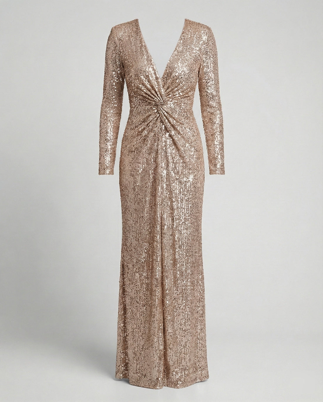 Give Em' Glam Paillettenkleid mit Langen Ärmeln und Gekreuztem Taillendetail Abend-Maxikleid – Valéora