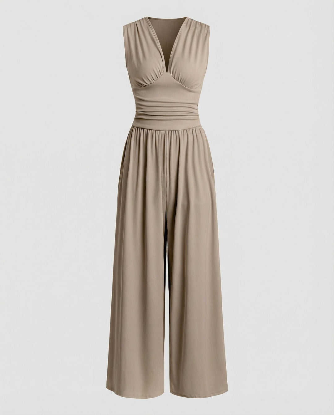 Damen Jumpsuit mit schickem V-Ausschnitt und weitem Bein Echoarchiv