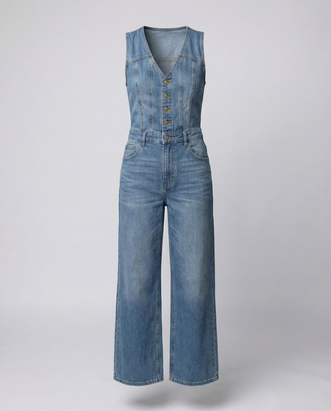 Damen Jumpsuit mit weit geschnittenen Beinen und eleganter Knopfleiste Echoarchiv