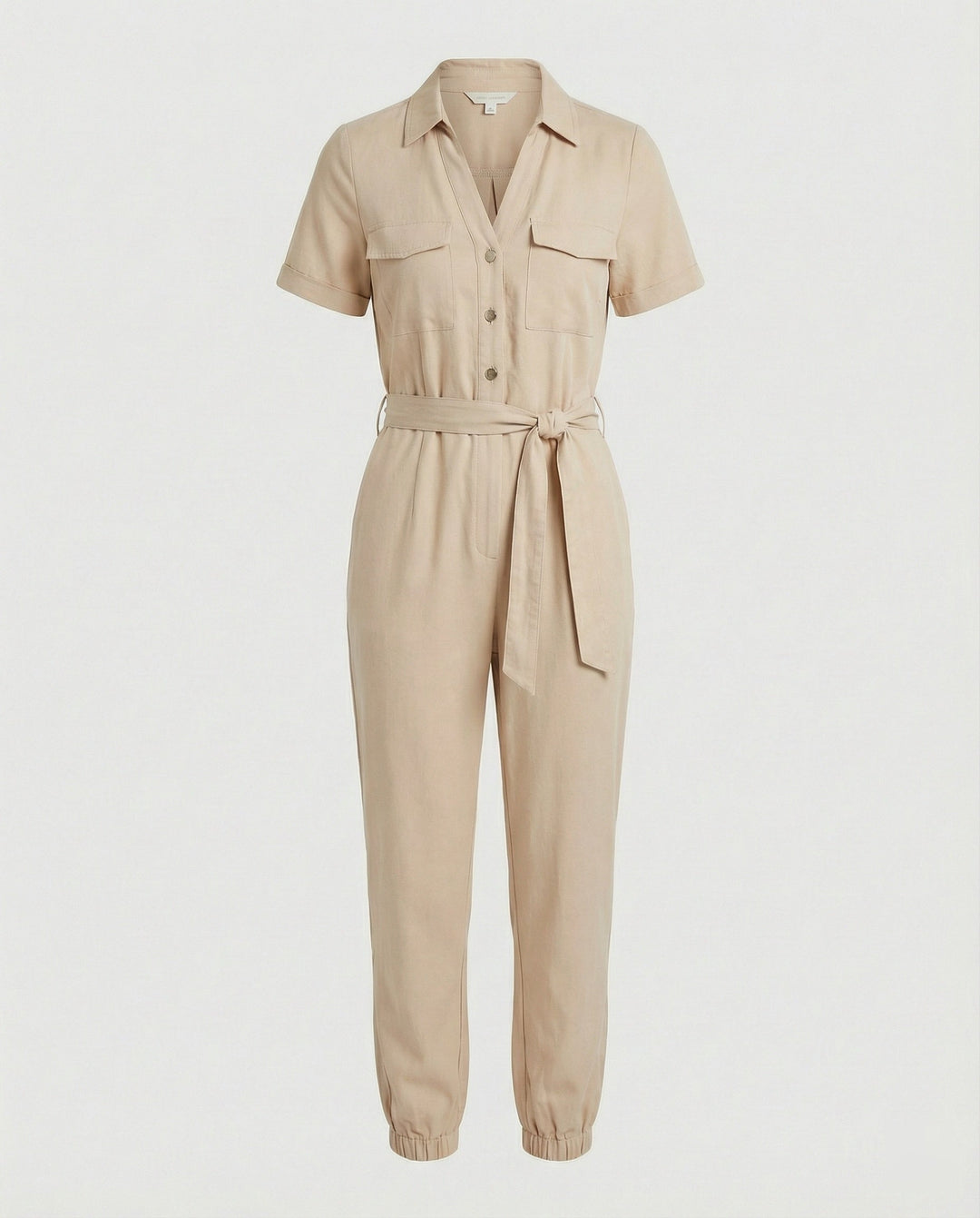 Damen lässiger Jumpsuit mit tailliertem Schnitt und durchgehender Knopfleiste Echoarchiv