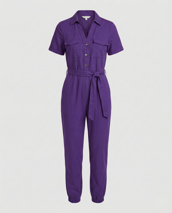 Damen lässiger Jumpsuit mit tailliertem Schnitt und durchgehender Knopfleiste Echoarchiv