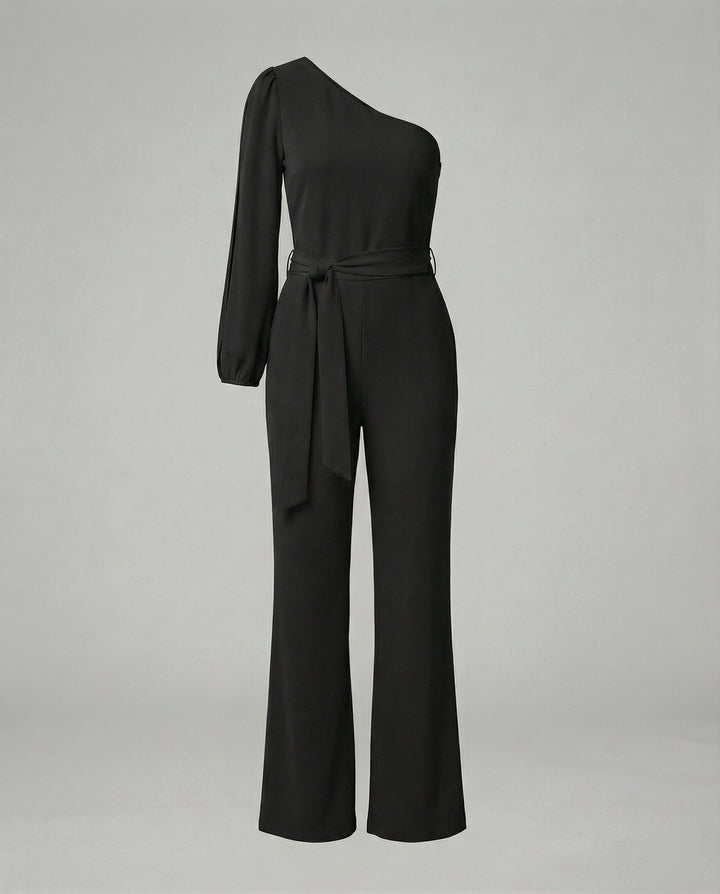 Damen Luxuriöser Overall mit Schleifengürtel & Funkelnden Details | Echoarchiv