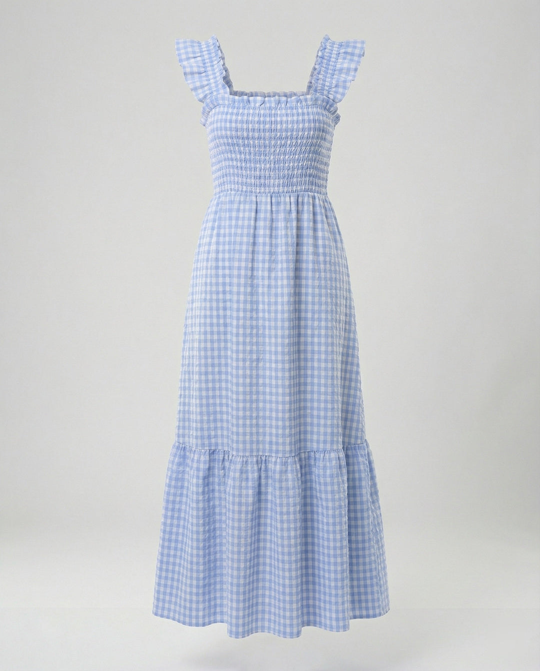 Damen Vichy Maxikleid mit Smokoberteil