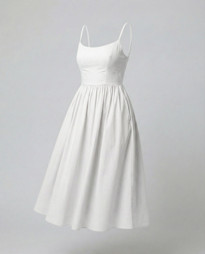 Echoarchiv | Einfarbiges Kleid mit U-Ausschnitt und Strapsen