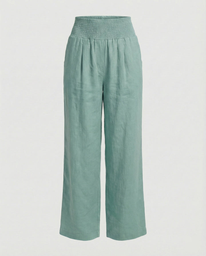 Damen Luftige Leinenhose mit elastischem Bund und Weitschnitt Echoarchiv