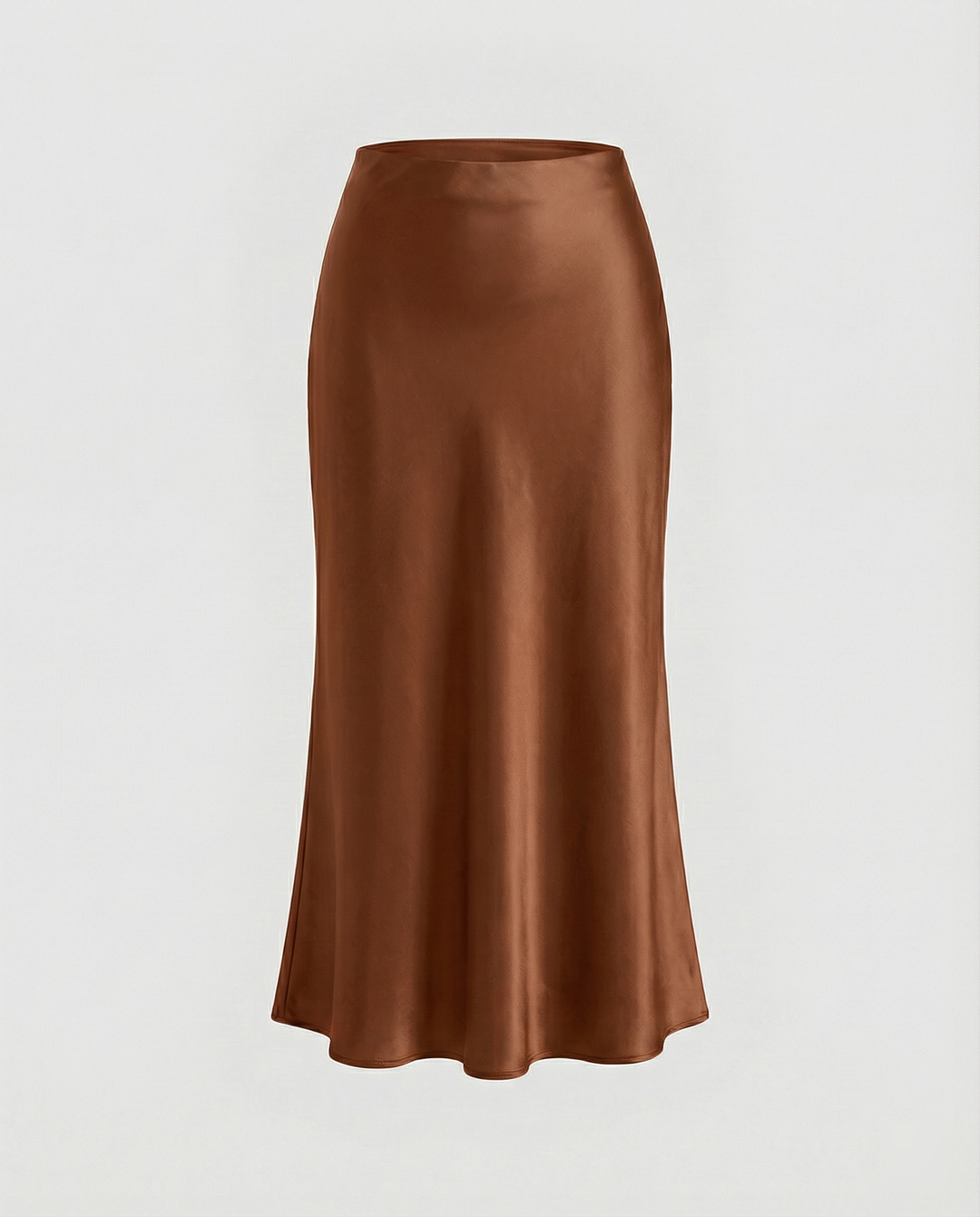 Damen eleganter Satin-Midirock mit fließendem Schnitt und hohem Bund – Rosévia