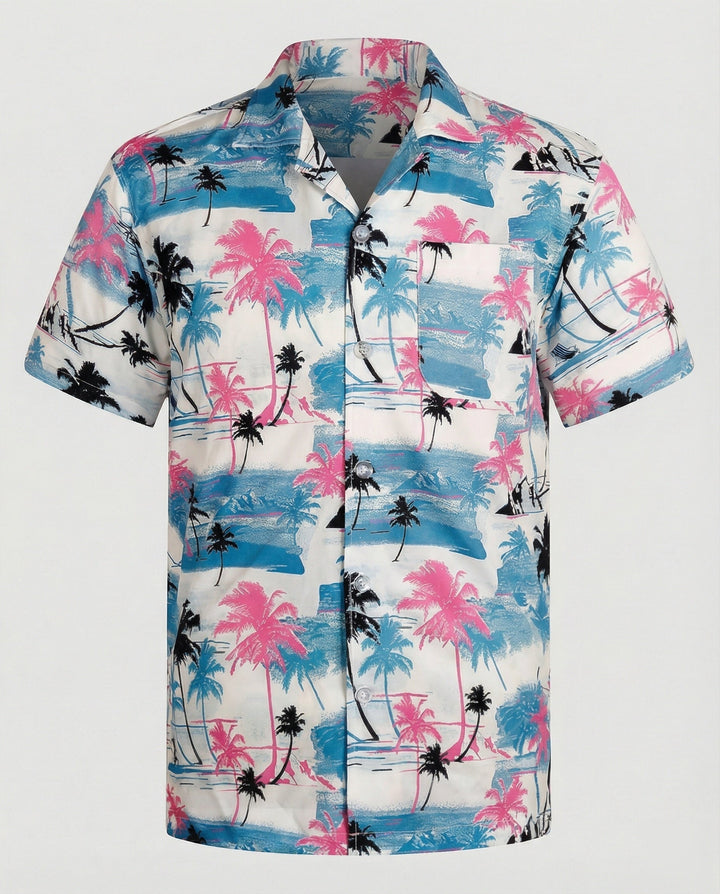 Kurzarm Hawaiihemd Herren Palmenprint – Arvello