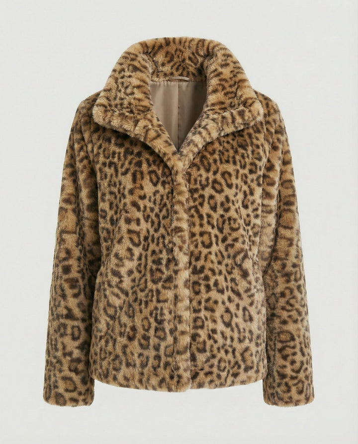 Echoarchiv | Mantel - Kunstpelz - Oversized Fit - Reverskragen - Leopardenprint